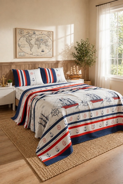 Menderes Home La Notte Marin Double 4-Piece Pique Set 210X230 + 160X200 + 2/5...