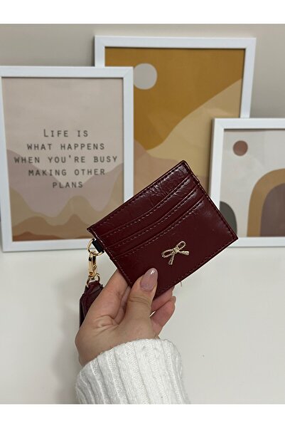 Paul Brand Mina Burgundy Colored Bow Detailed Minimalist Women's Card Holder ...