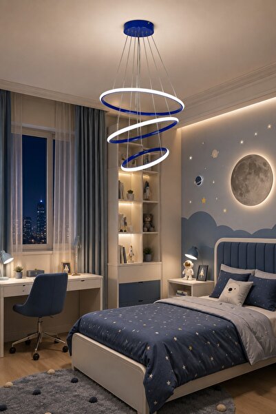 LEGACY Rings Modern Tasarım Mavi Renk - Yatak Odası - Salon -Çocuk Odası - Mu...