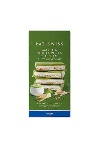 Patiswiss Buğday Patlaklı Krema Dolgulu Matchalı Beyaz Çikolata, 100G