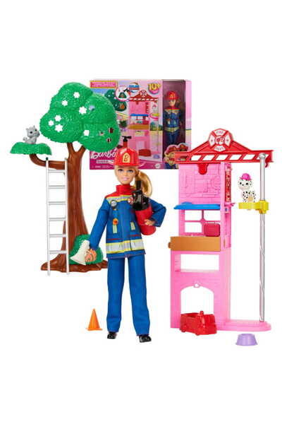 mattel Papusa Barbie Cariera Pompier, Mattel, set cu remiza si accesorii, mul...