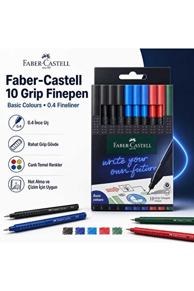 Faber Castell Faber-Castell 10 Finepen Basic Colours 0.4 mm 3 Siyah, 3 Mavi, ...