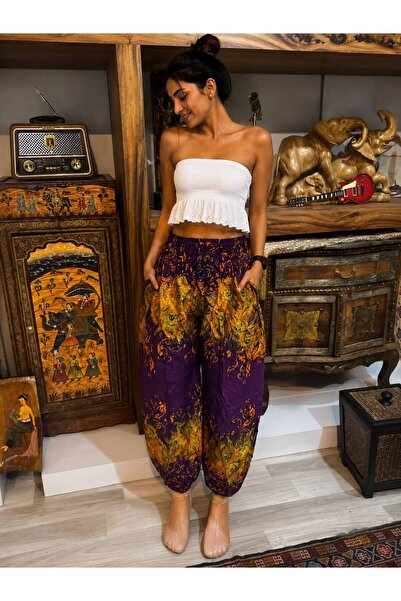 KESKİN AKSESUAR ETNİK DESENLİ ŞALVAR %100 RAYON KUMAŞ CEPLİ STANDART BEDEN (X...