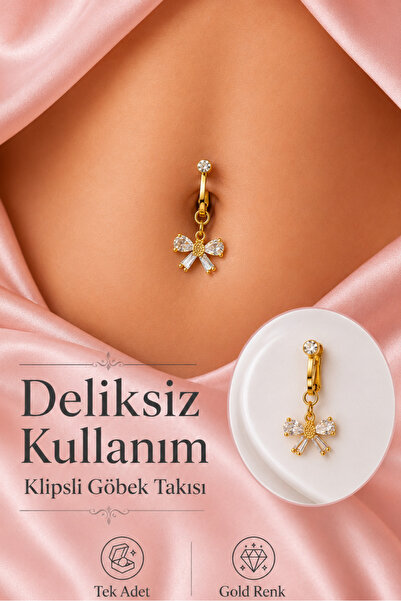 Sacce Scarves&Accessories Deliksiz Göbek Piercingi Klipsli Fiyonk Model Zirko...