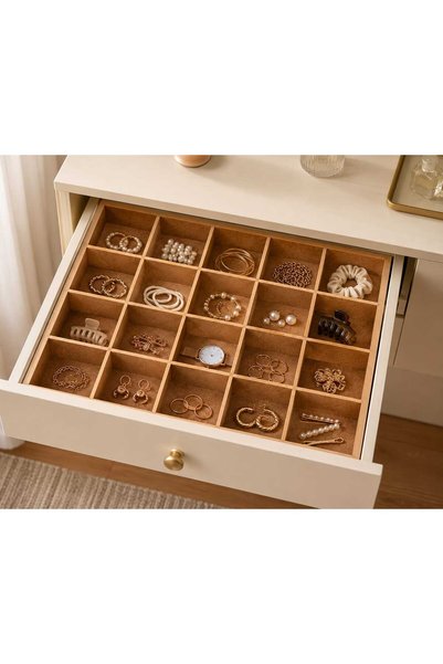 Tekir Store evinizi güzelleştirin 20 Compartment Raw Mdf Storage Box Drawer Jewelry Watch Organizer