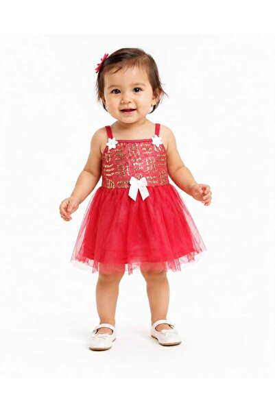 Generic Girls Party Dress Red Gold Sequin Tulle Spaghetti Strap, Red- 1Y | Wh...