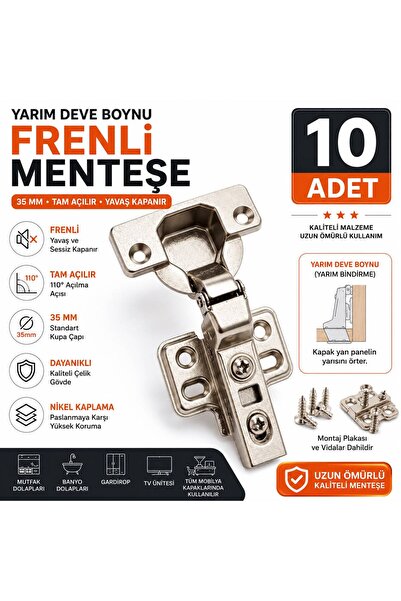 ROZIA Yarım Deve Boynu Frenli Menteşe Tam Açılır Gizli Dolap Menteşesi 10’lu ...