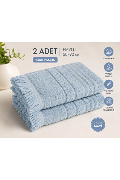 Vivesta Home طقم مناشف وجه مكون من قطعتين مقاس 50x90 سم، مناشف يد قطنية مزينة...