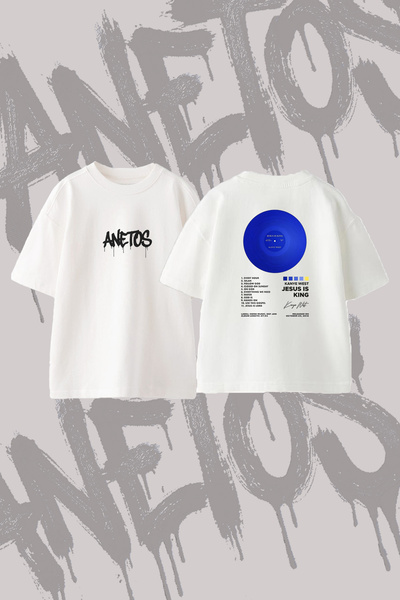 Anetos Jesus Is King Σχέδιο με στάμπα Oversize T-Shirt με λαιμόκοψη Crew, Λευκό
