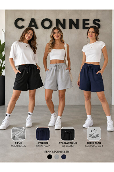 CAONNES 3-Piece Shorts for Women (Black-Grey-Navy Blue) Summer Shorts Comfort...