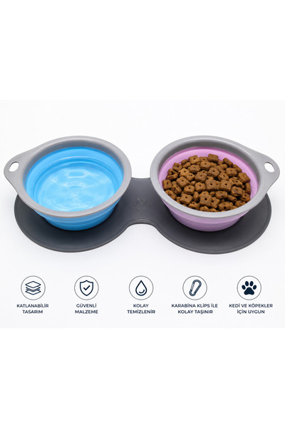 BRAVE PAWS Katlanabilir Seyahat Mama Kabı Silikon Kedi Köpek Su ve Mama Kabı ...