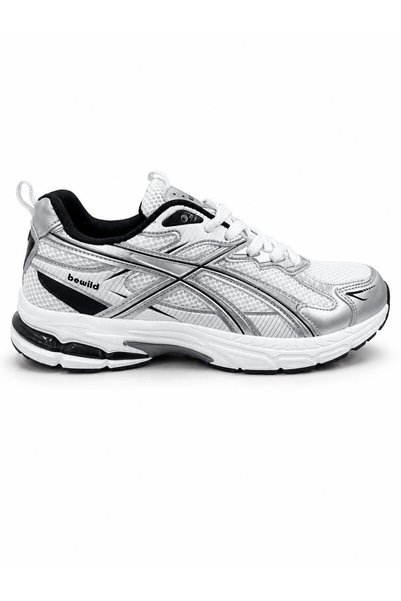 UZN AYAKKABI Bewild Men's White Silver Retro Runner Sports Shoes Thick Soled Running and Walking Shoes