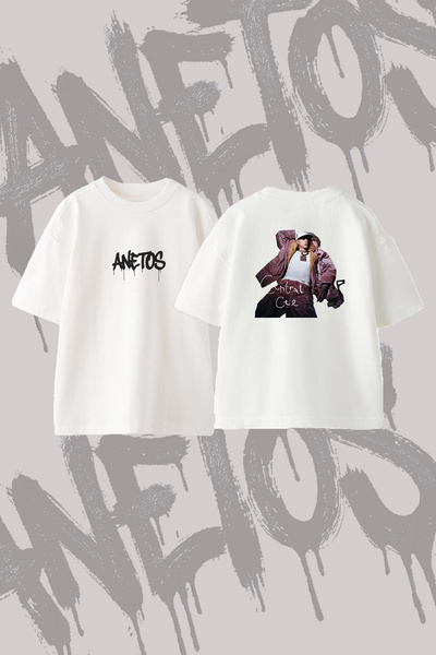 Anetos Central Cee_6 Μπλουζάκι με στάμπα σε σχέδιο Oversize Crew Neck Λευκό