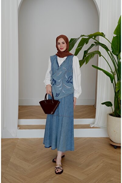 Moda Neval Women's Embroidered Vest Skirt Jeans Set