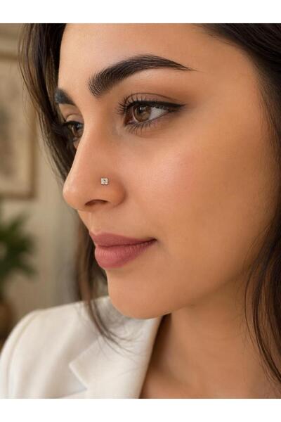 Hd Marketim 925 Ayar Gümüş Minimal Burun Hızması Piercing Zirkon Taşlı Unisex...