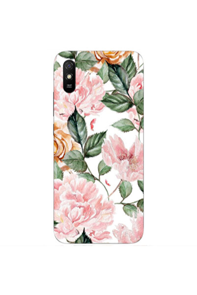 Other Xiaomi Redmi 9A Pink rose and laves Transparent Silicone TPU Θήκη