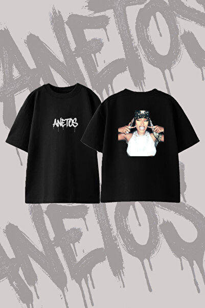 Anetos Megan Thee Stallion Design Printed Oversize Crew Neck T-Shirt Black