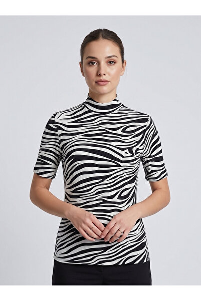 gökçesu Women's T-Shirt with Stretchy Texture, High Neck, Soft and Comfortable