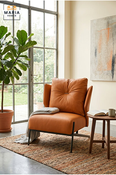 MARIA HOMES Modern Orange Upholstered Accent Armchair with Cushion – Luxury L...