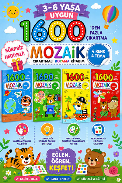 0-6 Yaş Yayınları My Coloring Book with Mosaic Stickers Suitable for Ages 3-6...