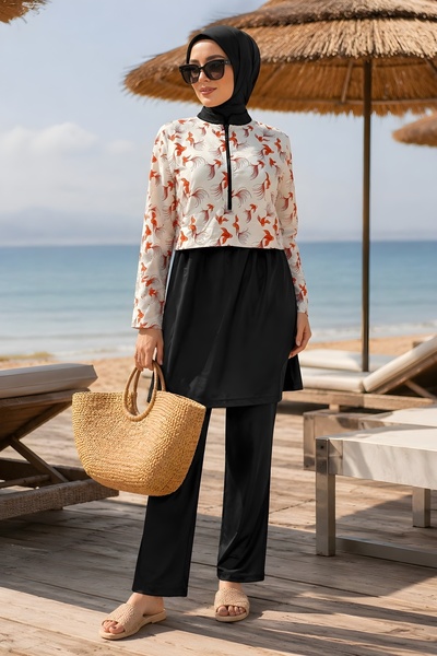 İmajButik Πέτρινο Μαύρο Αδιάβροχο Σετ Μαγιό Τριών Τεμαχίων
