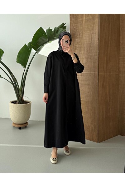 Generic Brand Cotton Satin Shirt Dress Black Color