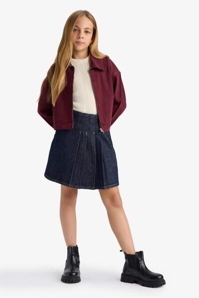 DeFacto 100% Cotton Pleated School Skirt for Girls F7526A825Au