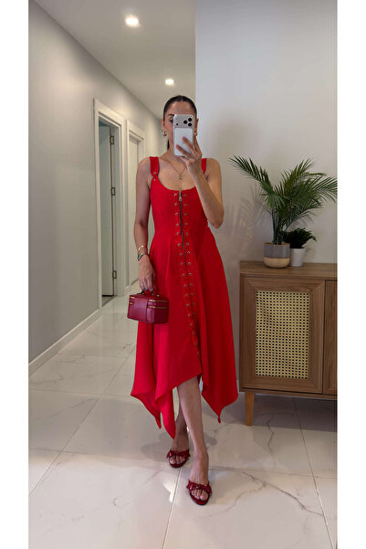 BİRCANÇİL Astla Red Asymmetrical Cut Dress