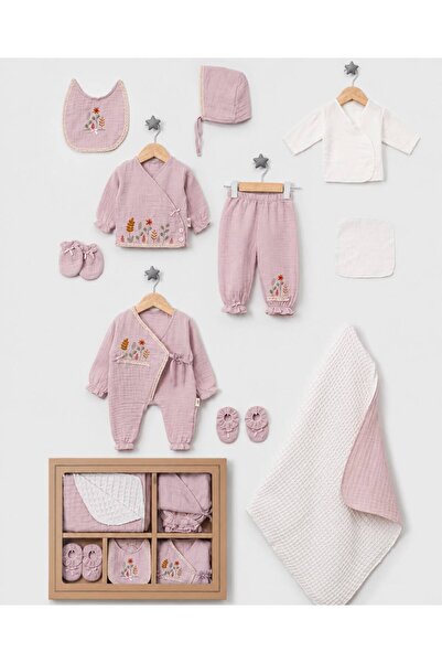 LunaSun Kids Organik Müslin 10’lu Yenidoğan Hastane Çıkışı Seti Pembe %100 Pamuk