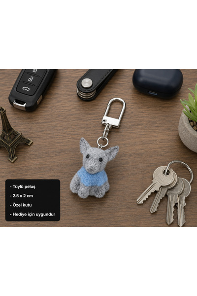 HER ŞEY NOTA www.herseynota.com Cute Grey Dog Charm Keychain Plush Figure Gif...
