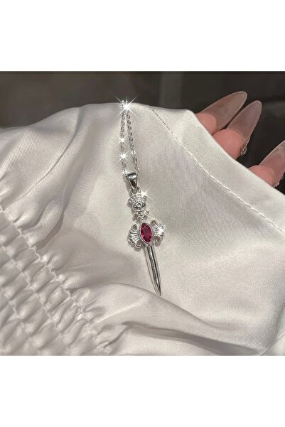 Heda Jewelry Pink Sword Kolye - Bohem Kılıç Kolye - Vintage Kılıç Temalı Kolye