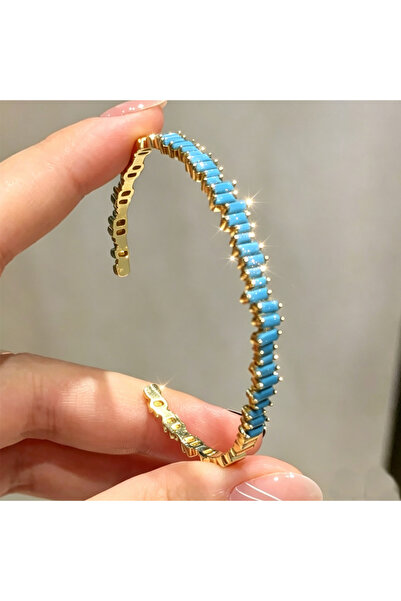 Choice Turquoise ZAKOL Fashion Shining Rectangle Zircon Cuff Bracelet for Wom...