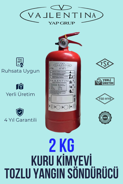VALLENTİNA 2 KG YANGIN SÖNDÜRME CİHAZI TSE-HYB/CE BELGELİ 4 YIL GARANTİLİ (TÜ...