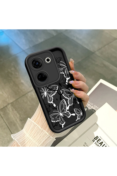 SLIMFELT Tecno Camon 20 Uyumlu Kelebek Baskılı Siyah Silikon Kılıf Darbe ve Ç...