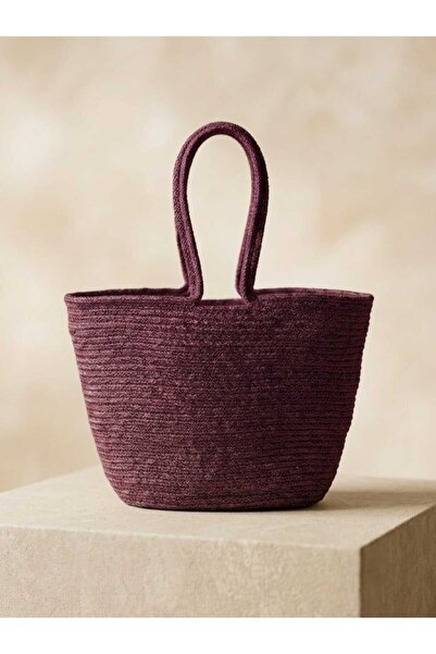 ELF CONSEPT Women's Beach Bag Purple Color Straw Tress Rope Medium Size Straw...