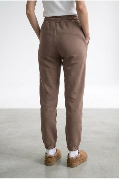 ELAFRO Women's Brown 3-Thread Fleece-Lined Elastic Leg Jogger Cotton Sweatpants