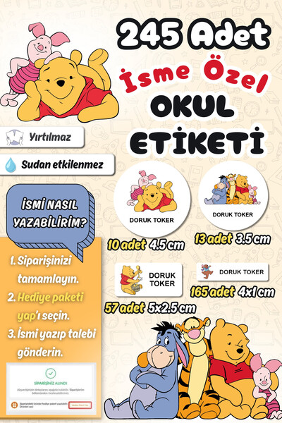 Sticker Ekspres Okul Etiketi Winnie The Pooh Kalem Defter Etiketi Özel İsim Y...