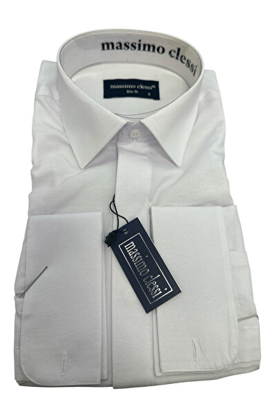 OEM Camasa barbati, alba, slim fit, maneca lunga, bumbac-poliester, marimea s...