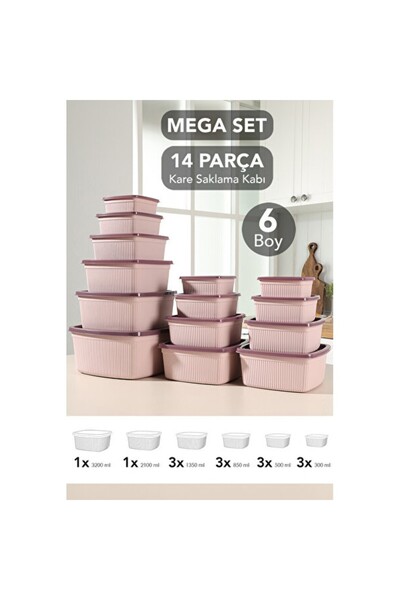 Empressco Set of 14 Striped Square Storage Containers, Microwave and Dishwash...