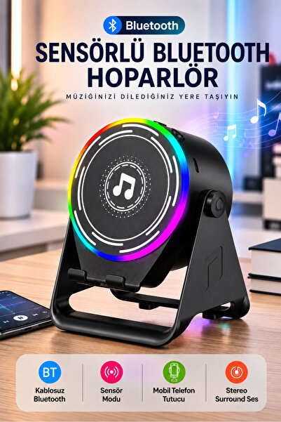 Badem10 A3 Sensörlü Hoparlör Bluetooth Hoparlör Telefon Standı RGB Işıklı Kab...