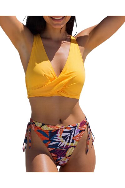 OEM Costum de baie din două piese Push Up Twist-Front Floral Galben Mărimea XXL