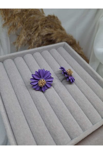 ZEYKU ACCESSORİES Purple Spring Flower Earrings Vibrant Purple Matte Flower Earrings