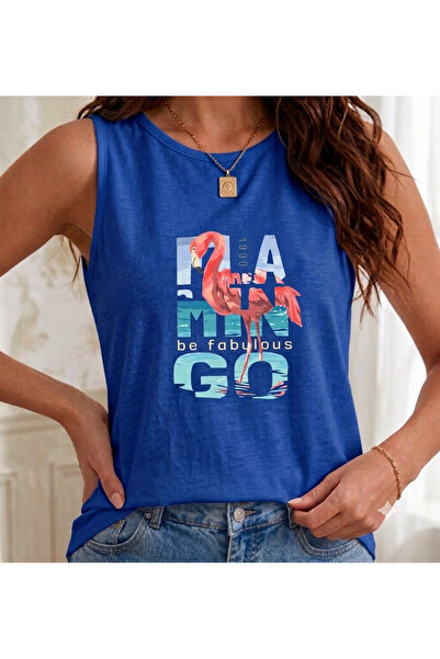 FAVORİST 1990 Flamingo Printed (Off Shoulder) Women's Tank Top T-Shirt