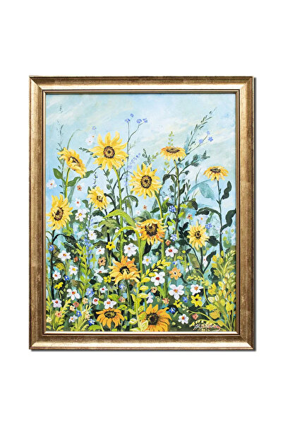 artnova Tablou floarea soarelui si margarete pictat manual inramat, 55x45cm u...