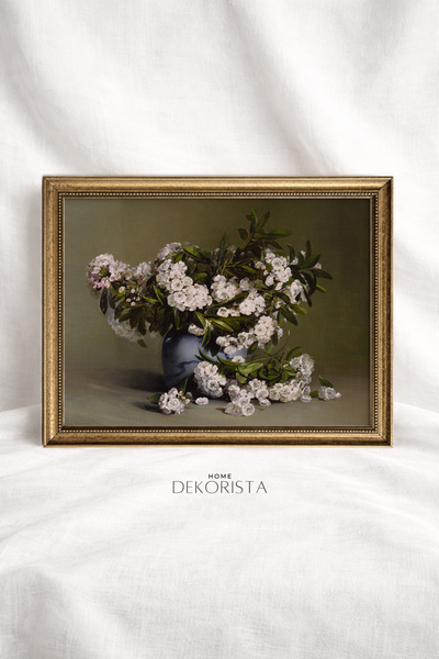 HOME DEKORİSTA Εκτύπωση λουλουδιών με vintage πλαίσιο ΧΩΡΙΣ ΓΥΑΛΙ, αφίσα, καλ...
