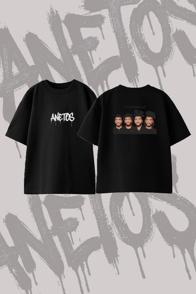 Anetos The Weeknd_6 Μπλουζάκι με στάμπα σε σχέδιο Oversize Crew Neck, Μαύρο