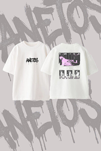 Anetos تي شيرت PinkPantheress Tour Design مطبوع ذو ياقة دائرية كبيرة الحجم با...