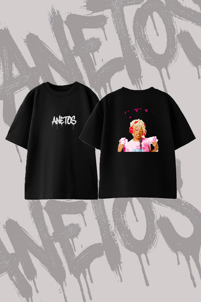 Anetos Megan Thee Stallion_2 Design Printed Oversize Crew Neck T-Shirt Black