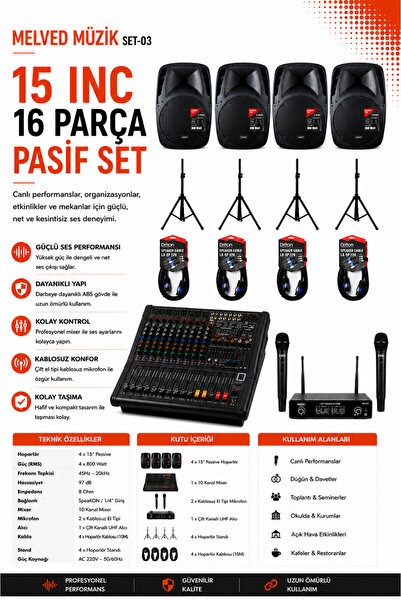 MELVED MÜZİK SET-03 PASİF HOPARLÖR DAVET EVİ KINA ORGANİZASYON DÜĞÜN SALONU O...
