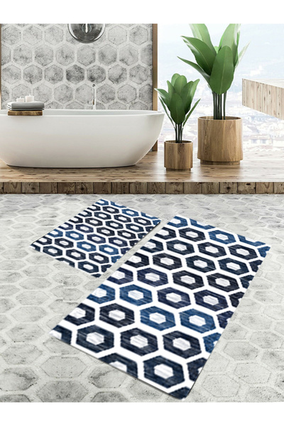 Generic Brand طقم سجادة حمام بنمط هندسي وقاعدة مانعة للانزلاق (40x60 / 60x90)...